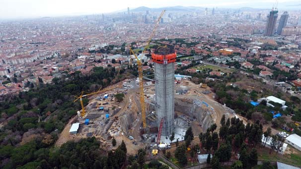 Çamlıca’daki TV kulesinin inşaatı havadan görüntülendi