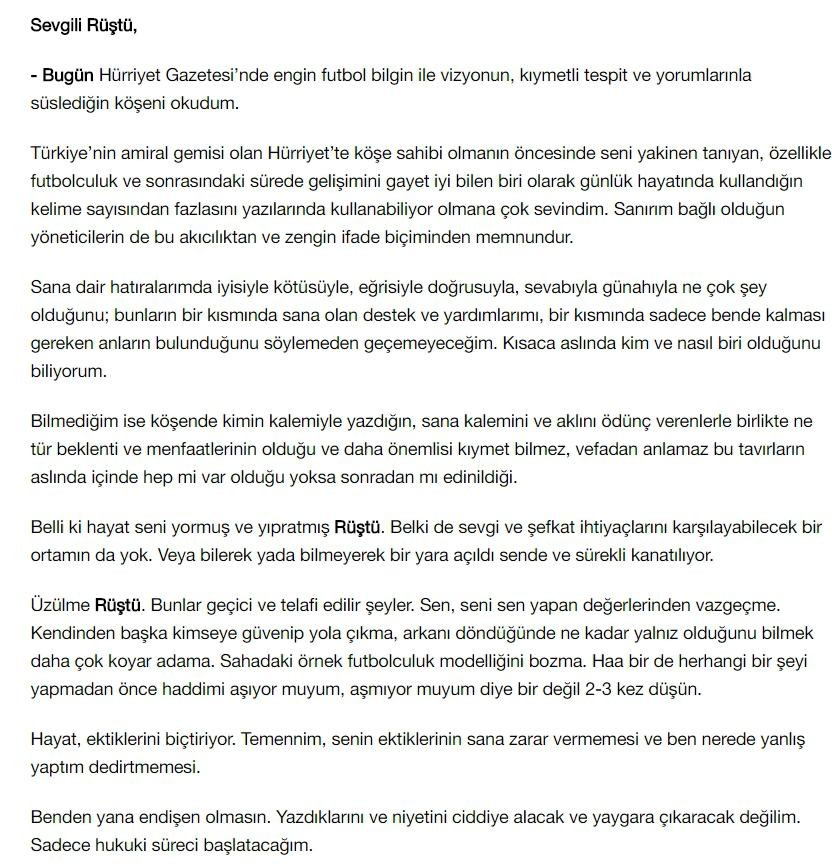 Rüştü Reçber'den olay Fatih Terim yazısı