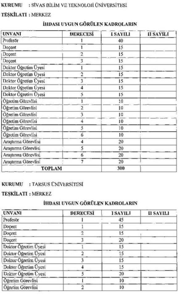 20 yeni üniversite için açılacak yeni kadrolar ve aranan nitelikler