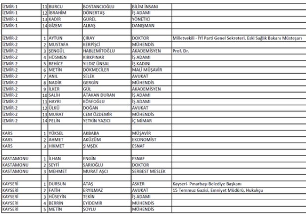 İYİ Parti'nin milletvekili aday listesi