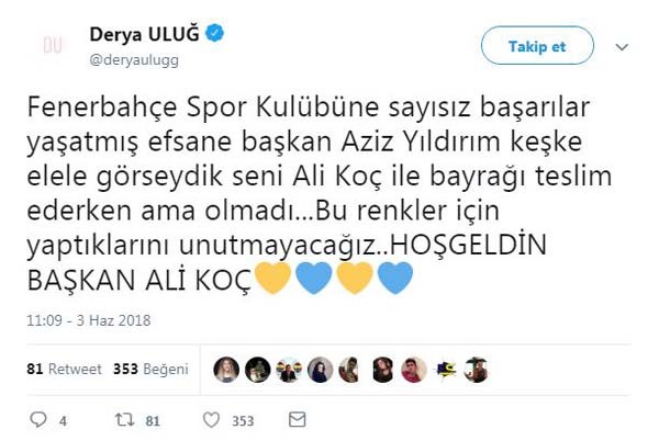 Ünlülerden Ali Koç paylaşımı!