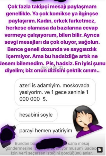 Özge Borak, ahlaksız teklifi sosyal medya hesabından ifşa etti