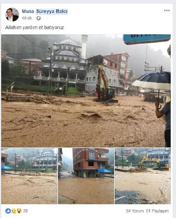 Rize'de sel felaketi başkan bu mesajı attı: Batıyoruz!