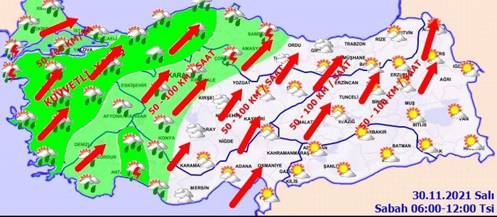 Meteoroloji yeni haritayı paylaştı: 110 km hıza ulaşacak!