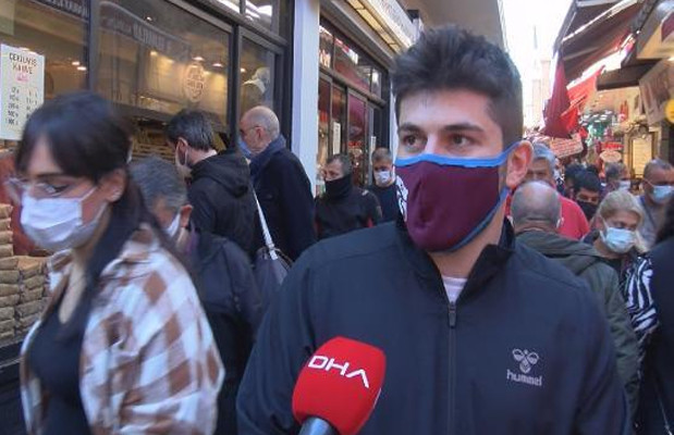 Eminönü'nde kısıtlama öncesi korkutan yoğunluk