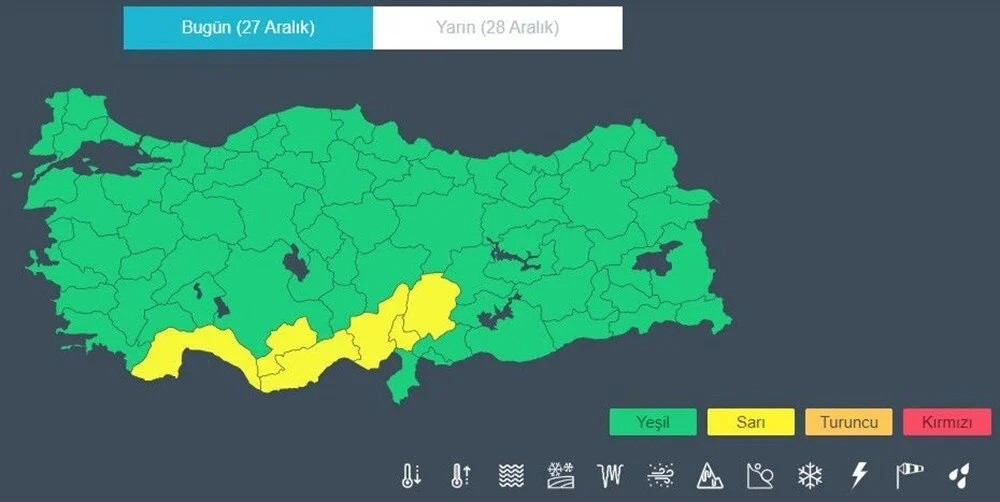 Meteoroloji'den 6 il için sarı kodlu uyarı