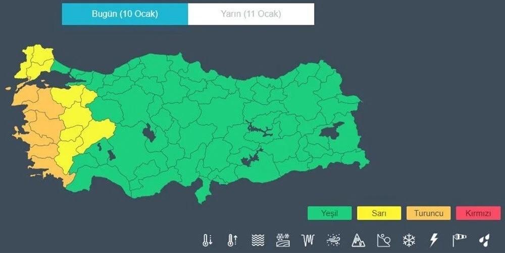 15 il için sarı ve turuncu kod uyarısı