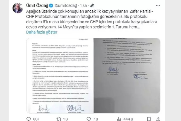 Ümit Özdağ, Kılıçdaroğlu ile imzaladığı protokolü yayımladı