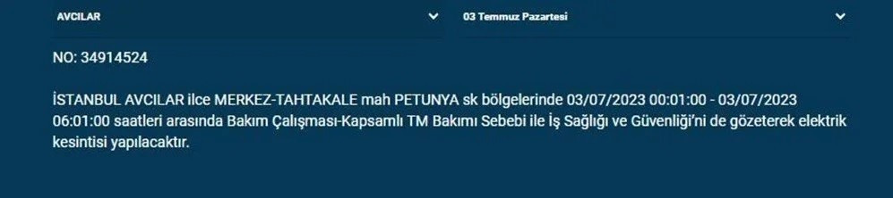 İstanbul'un 12 ilçesinde elektrik kesintisi yaşanacak