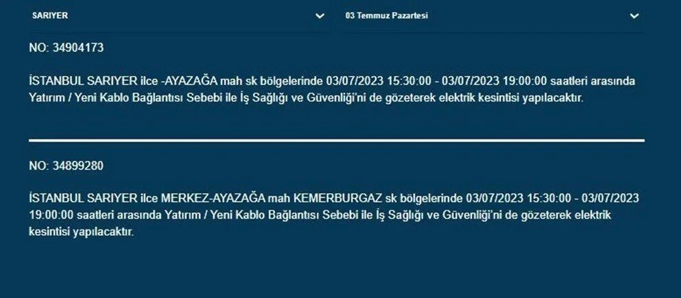 İstanbul'un 12 ilçesinde elektrik kesintisi yaşanacak