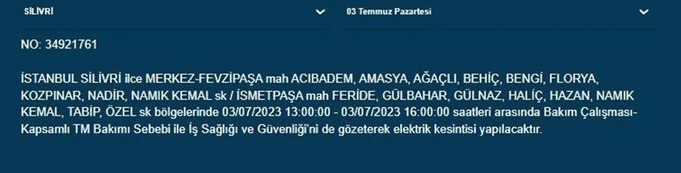 İstanbul'un 12 ilçesinde elektrik kesintisi yaşanacak