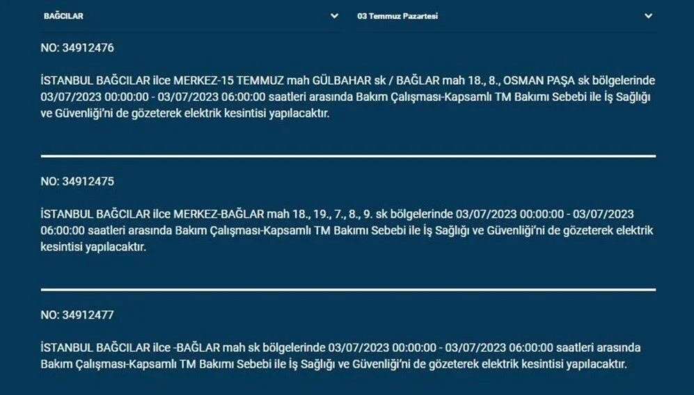 İstanbul'un 12 ilçesinde elektrik kesintisi yaşanacak