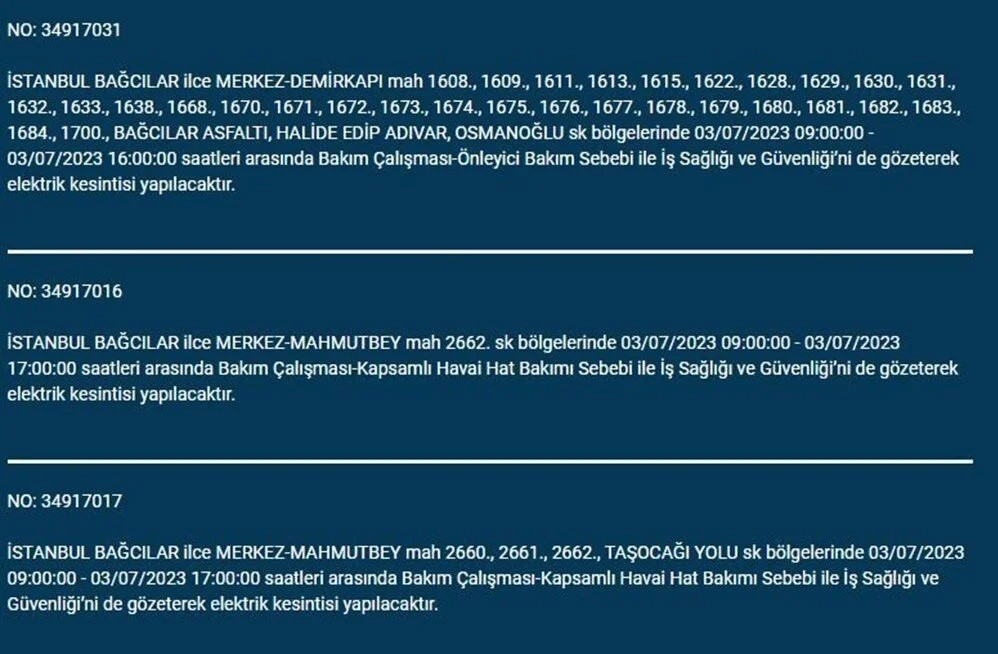 İstanbul'un 12 ilçesinde elektrik kesintisi yaşanacak