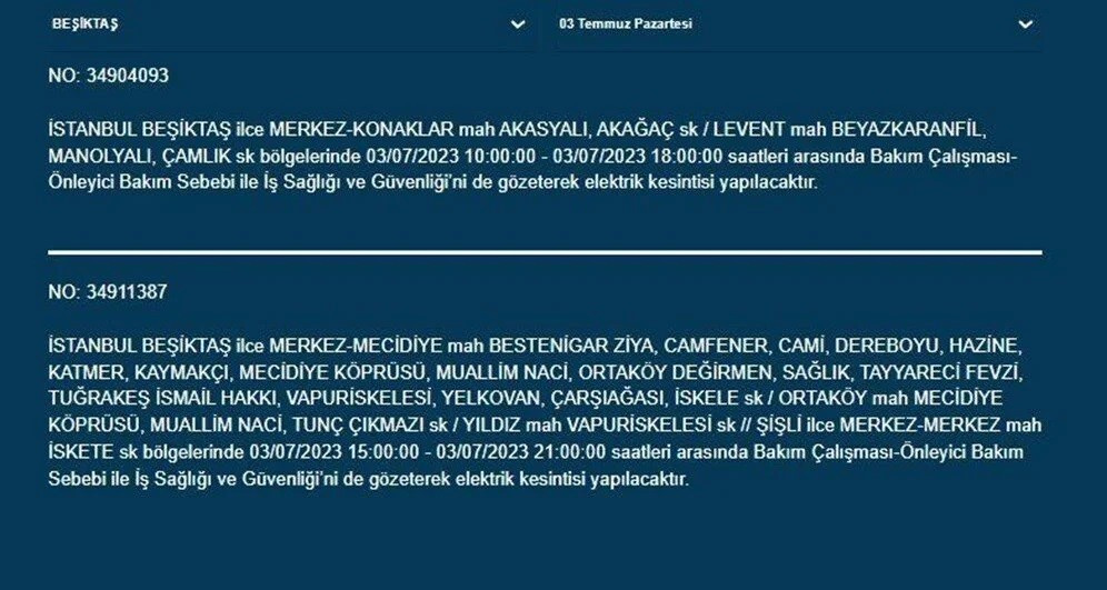 İstanbul'un 12 ilçesinde elektrik kesintisi yaşanacak