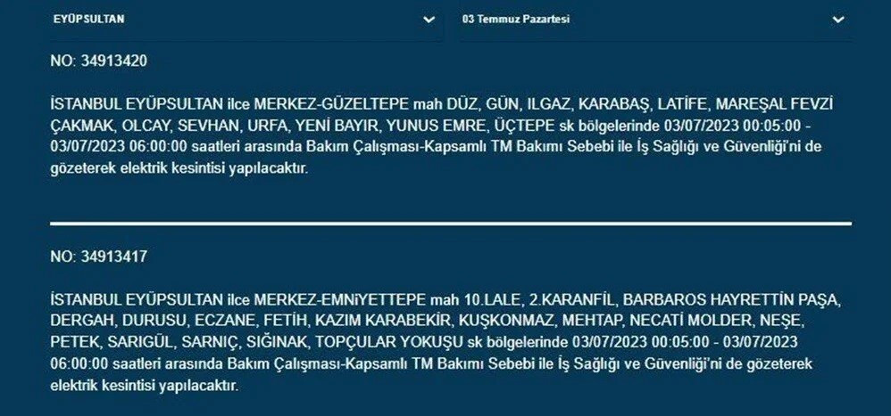 İstanbul'un 12 ilçesinde elektrik kesintisi yaşanacak