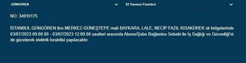 İstanbul'un 12 ilçesinde elektrik kesintisi yaşanacak