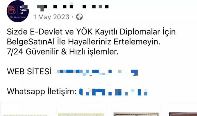 Sosyal medyada sahte lisans diploması 25 bin TL