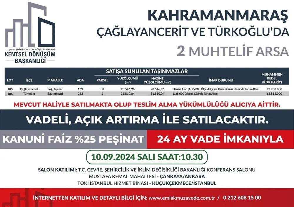 53 ilde 747 arsa satışa çıkıyor: Yüzde 25 peşin, 24 ay vade fırsatı