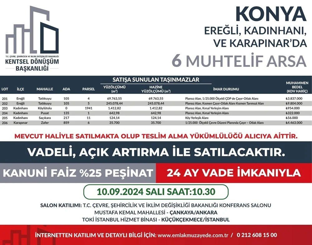 53 ilde 747 arsa satışa çıkıyor: Yüzde 25 peşin, 24 ay vade fırsatı