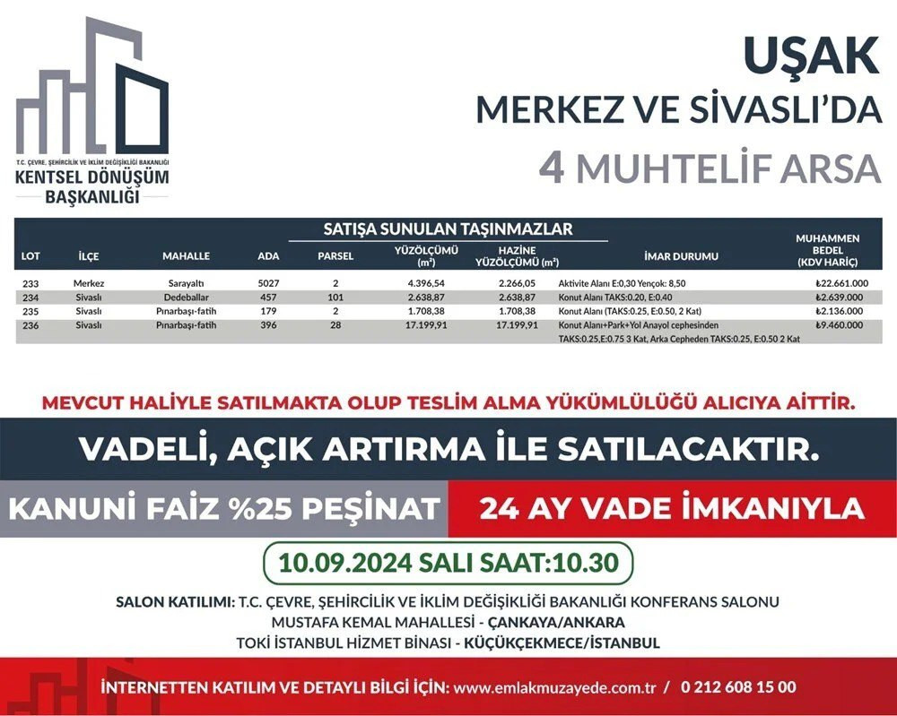 53 ilde 747 arsa satışa çıkıyor: Yüzde 25 peşin, 24 ay vade fırsatı