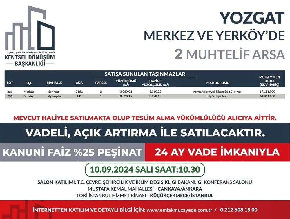 53 ilde 747 arsa satışa çıkıyor: Yüzde 25 peşin, 24 ay vade fırsatı