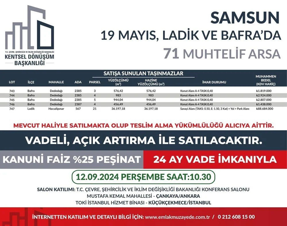 53 ilde 747 arsa satışa çıkıyor: Yüzde 25 peşin, 24 ay vade fırsatı