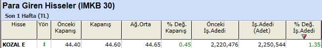 Para girişi olan hisseler 21-01-2013