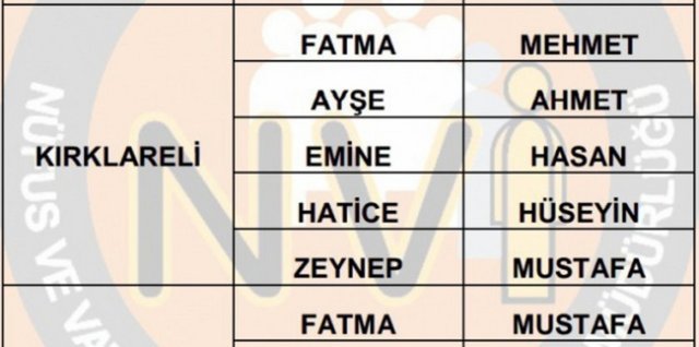 İllere göre en çok kullanılan isimler