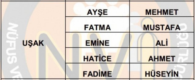 İllere göre en çok kullanılan isimler