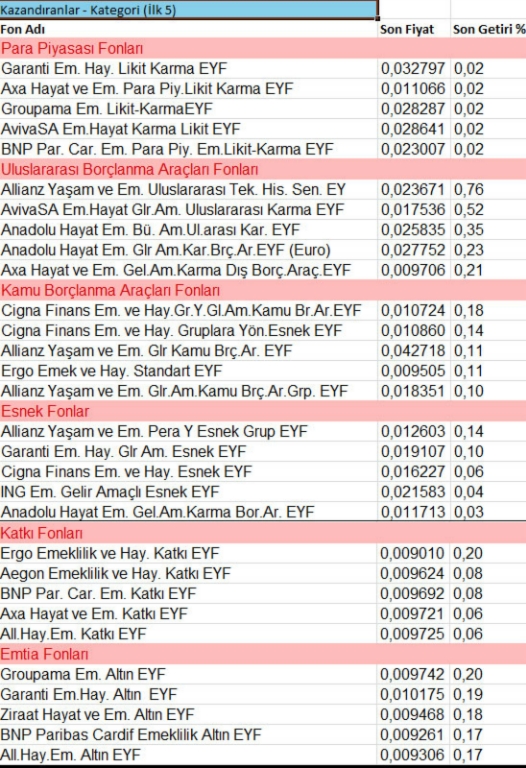 En çok kazandıran fonlar hangileri?