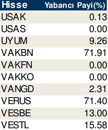 Hisselerde cari yabancı oranları (17/10/2014)